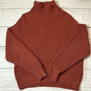 French Connection Thick Knit Chunky Brick Red Turtleneck Sweater